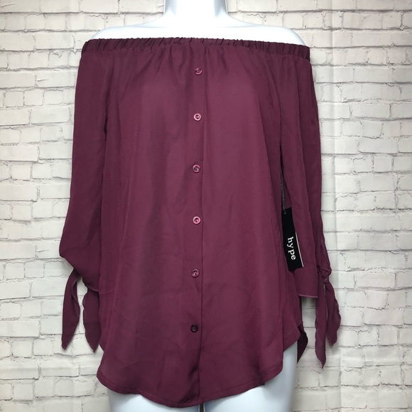 Hype Tops - Hype Off the Shoulder Dobby Blouse Burgundy Size Small